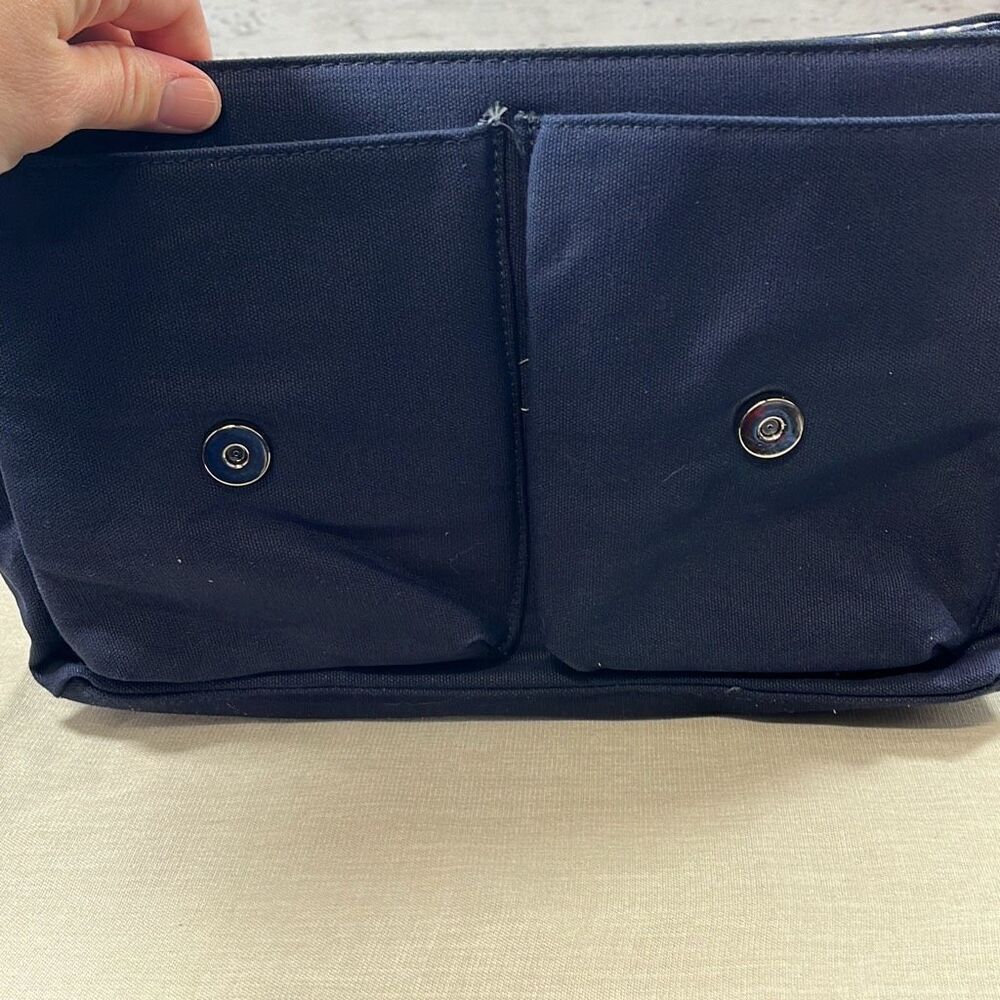 Jaclyn Smith navy blue satchel purse with checkered white and blue pattern insid - Picture 6 of 6